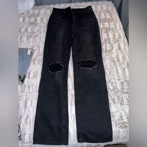 SHEIN Tall black straight leg ripped jean L